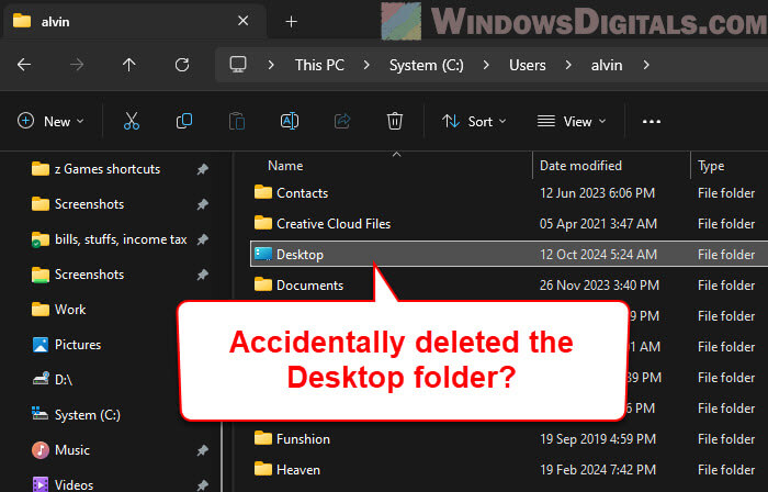 Accidentally deleted the Desktop Folder in Windows 11