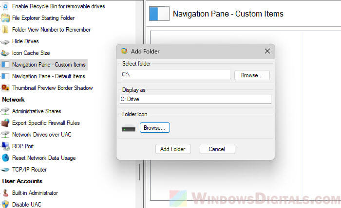 Add C drive to navigation pane in Windows 11