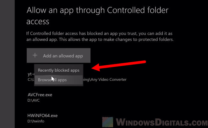 Add an allowed app to controlled folder access