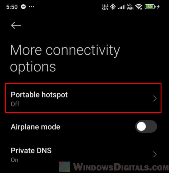 Android more connectivity options portable hotspot