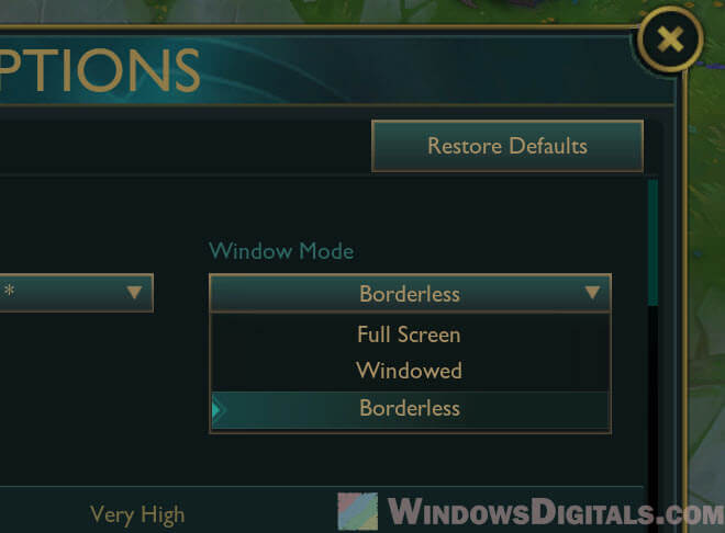 Borderless Full-Screen and Windowed Mode