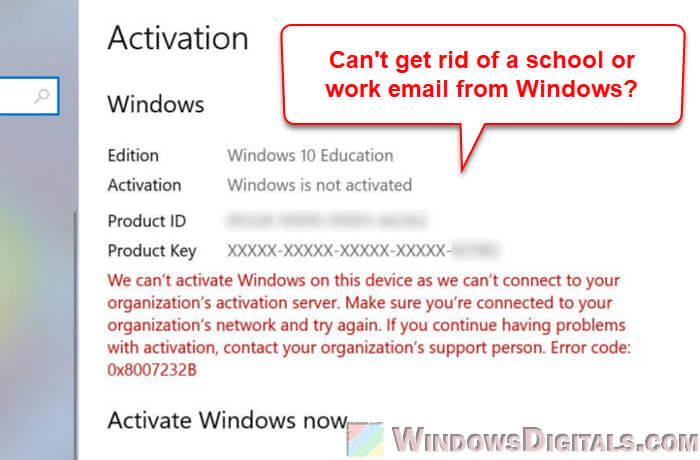 Can't Remove School or Work Email from Windows 11 or 10