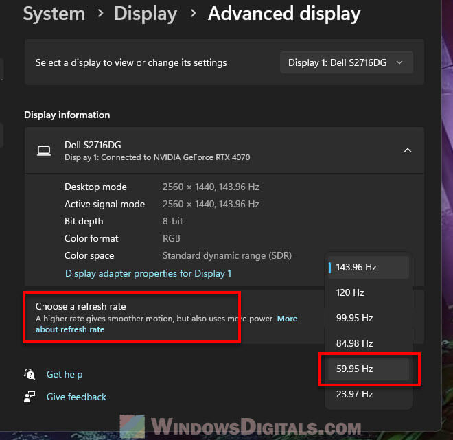 Change Windows 11 refresh rate to 60hz