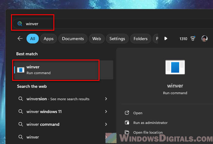 Check Windows 11 version winver