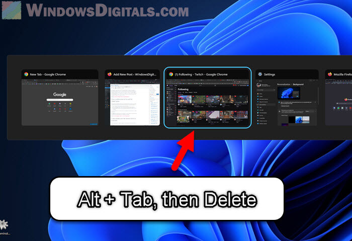 Close window with Alt + Tab and Delete button