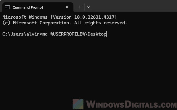 Command line to create a new desktop folder