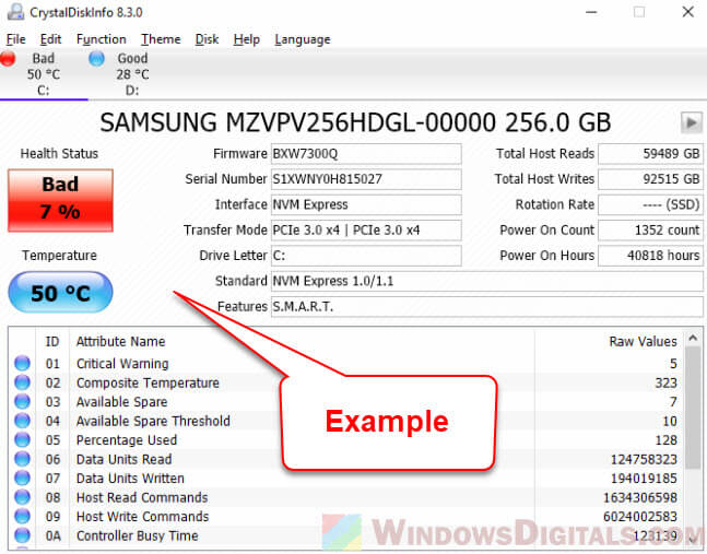 CrystalDiskInfo Bad Health Status
