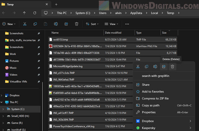Delete Temporary files in Windows 11