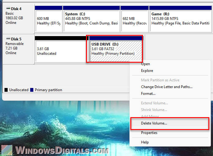 Delete second partition of a USB drive