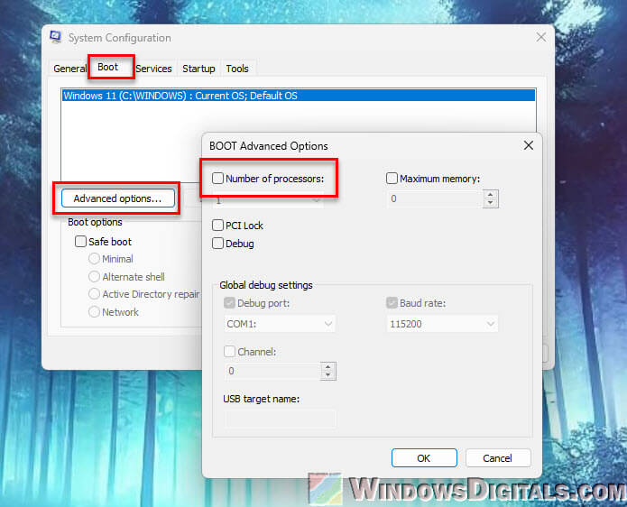 Disable CPU processor core limit in Windows 11