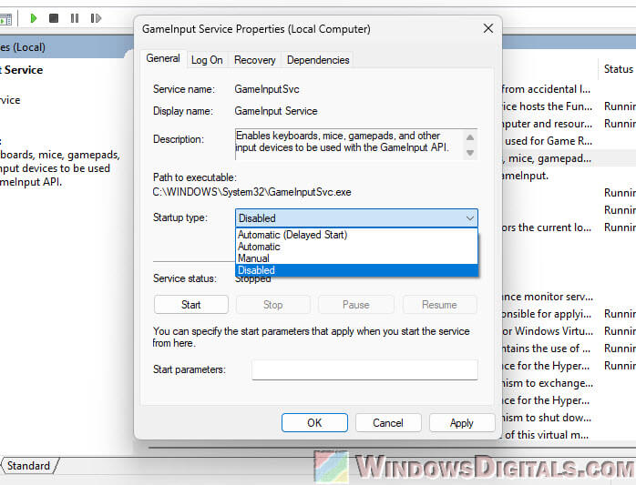 Disable GameInput Service in Windows 11