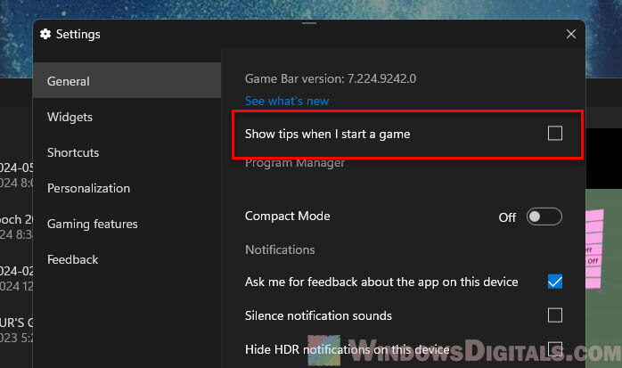 Disable Select to record your game pop up Windows 11