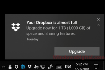 Disable Your Dropbox is almost full notification message