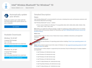 intel bluetooth driver update windows 10