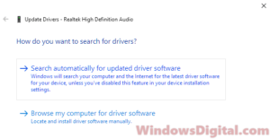 update realtek high definition audio driver windows 10