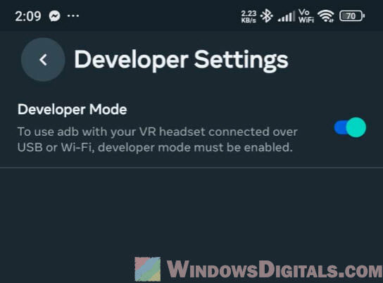 Enable developer mode for Oculus Quest 3