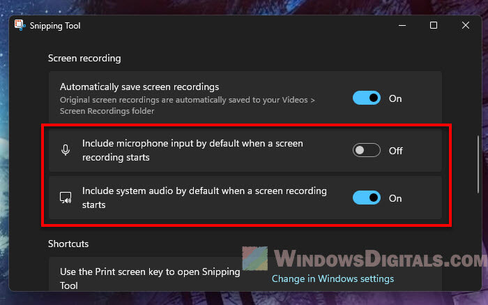 Enable sound audio when recording video with Snipping Tool