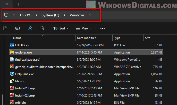 Explorer.exe file location in Windows 11