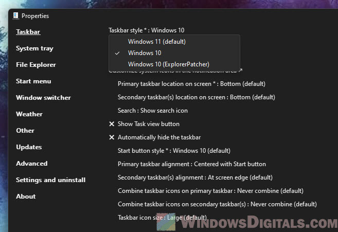 ExplorerPatcher Change Taskbar size Windows 11 10