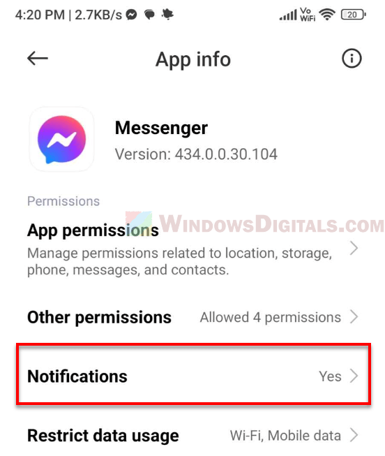 Facebook Messenger Notification Sound Settings