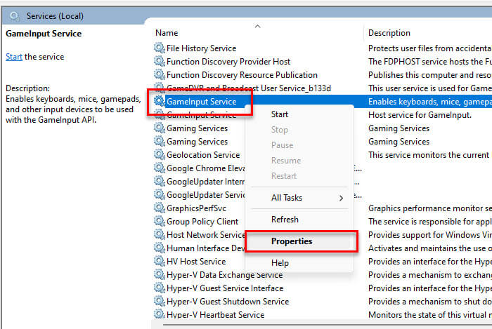 GameInput Service Properties