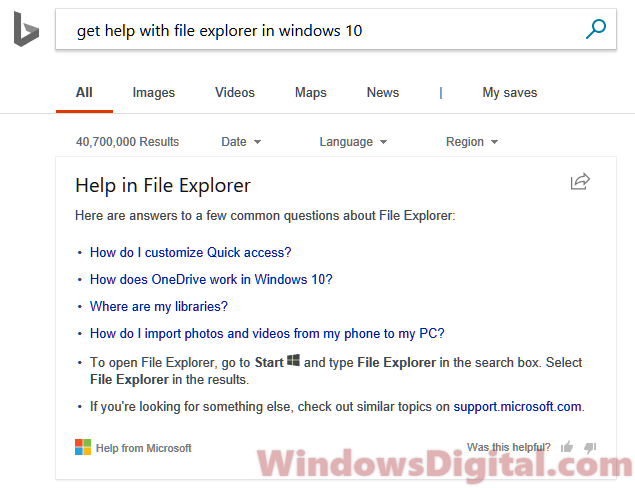 Get Help With File Explorer In Windows 10 Bing Search Virus Solved