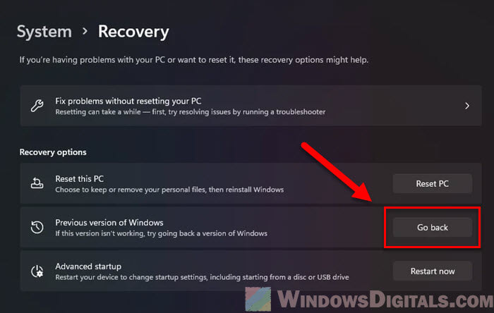 Go back to previous version of Windows 11