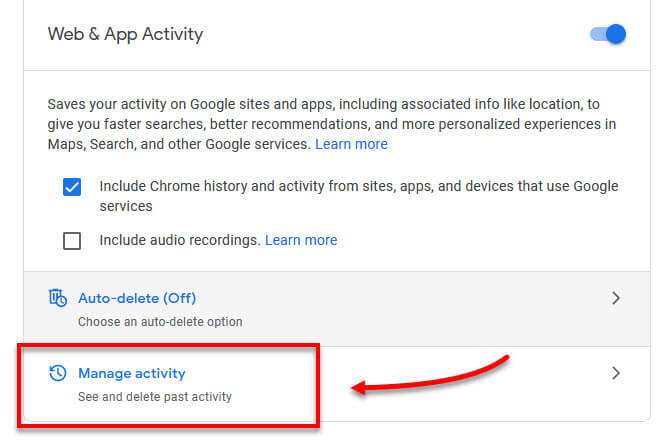 Google Manage account activity