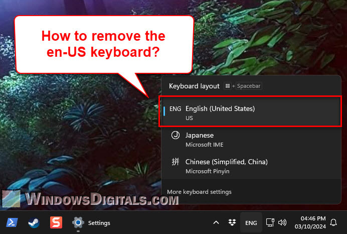 How to Remove English US Keyboard from Windows 11 Taskbar