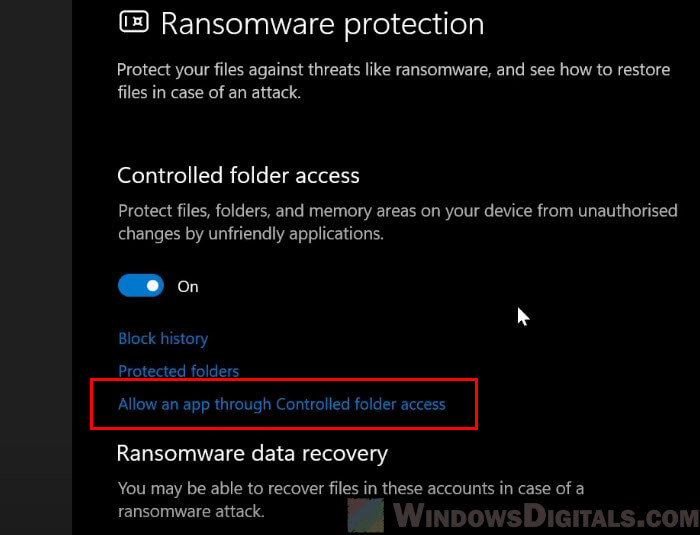 How to allow an app through controlled folder access in Windows 11