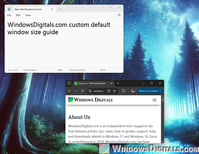 How to change default window size Windows 11