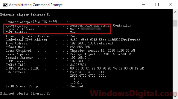 how to find mac address of laptop windows 10