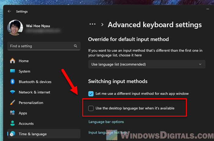 How to hide the ENG US language bar from Taskbar Windows 11