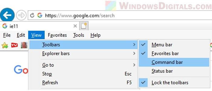 How to lock the toolbars in Internet Explorer