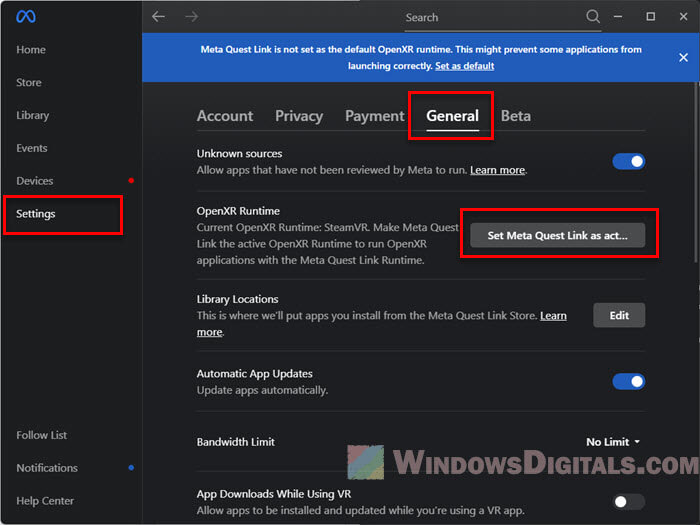 How to set Meta Quest Link as the default OpenXR runtime