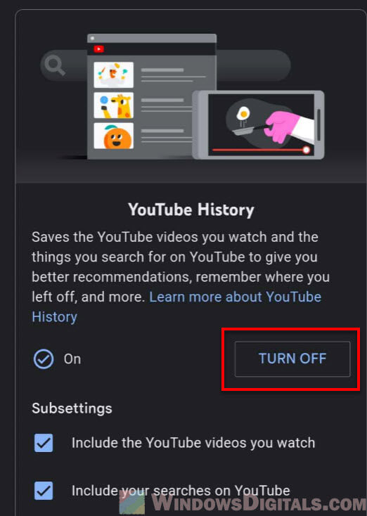 How to turn off YouTube watch history