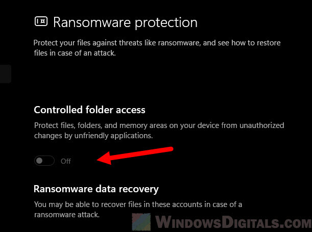 How to turn off controlled folder access ransomware protection in Windows 11