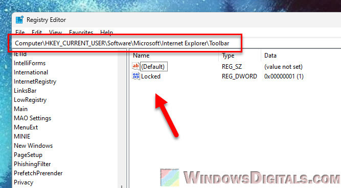 IE Locked registry key Windows 11