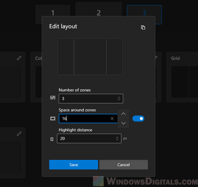 Increase or decrease space between zones in FancyZones