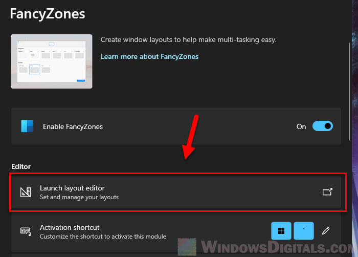 Launch layout editor in FancyZones