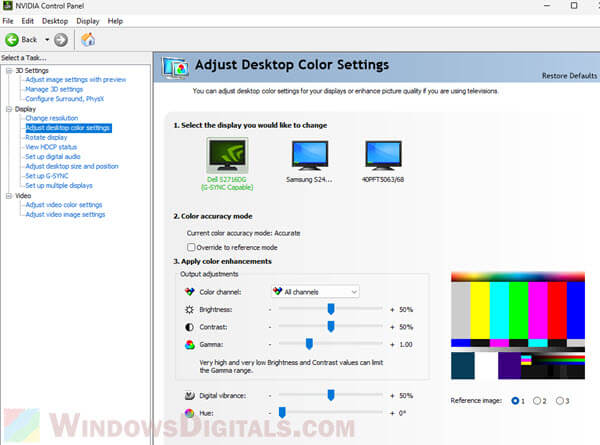 NVIDIA color settings