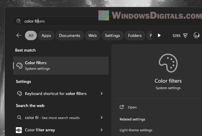 Open Color Filters in Windows 11