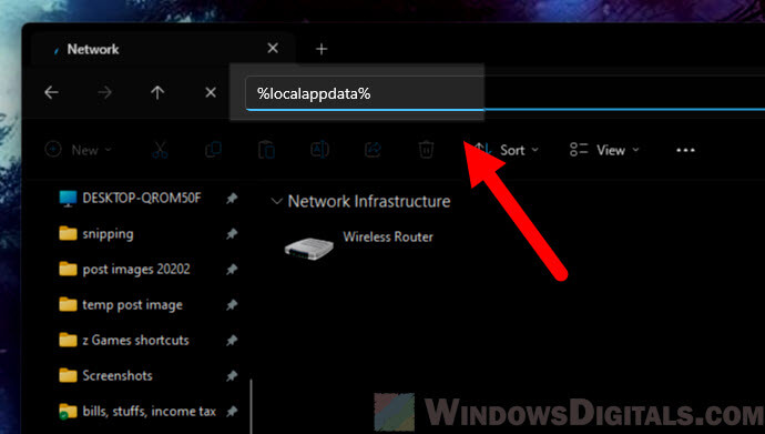 Open local app data folder in Windows 11