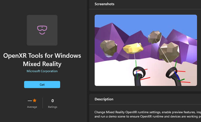 OpenXR Tools for Windows Mixed Reality from Microsoft Store