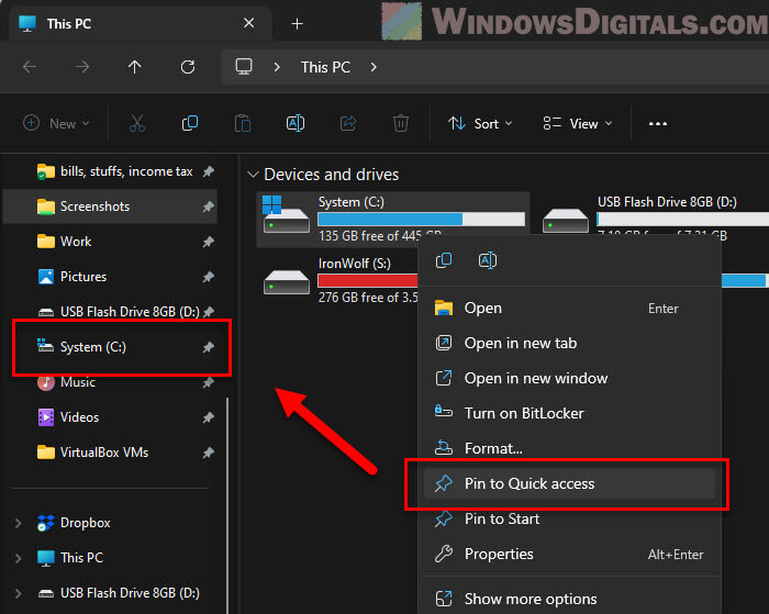 Pin C Drive to left navigation pane in Windows 11