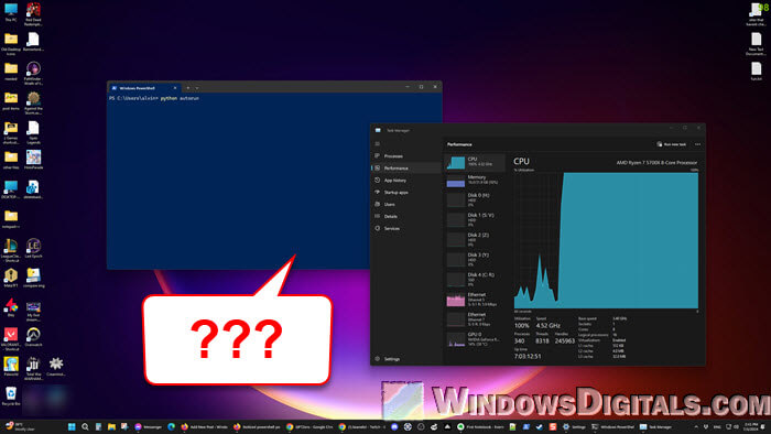 PowerShell pop up for a second and high CPU usage Windows 11