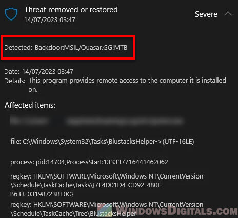 Quasar Malware Detected