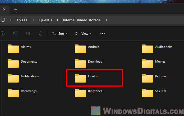 Quest 3 Oculus folder