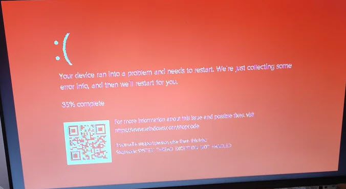 Red screen of death Windows 11