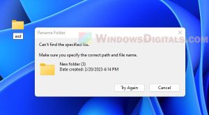 Rename Folder: "Can't Find The Specified File" In Windows 11